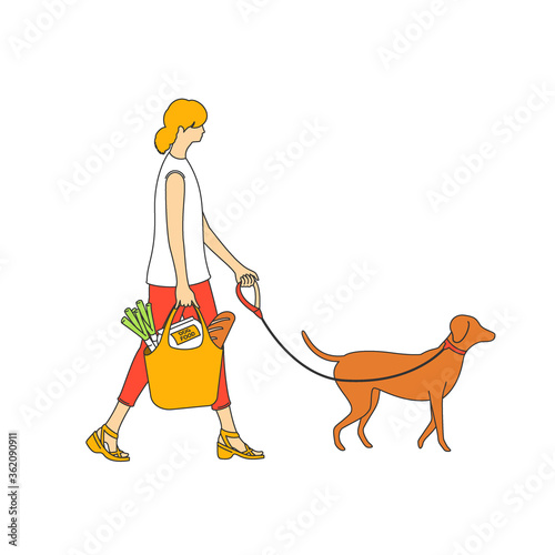 Woman shopping with eco-bag with a dog