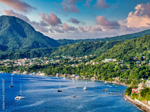 Blue Water and Green Hills of Rosseau Dominica photo