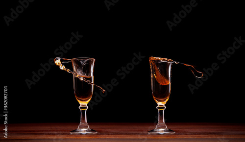 2 shots of cognac splashing