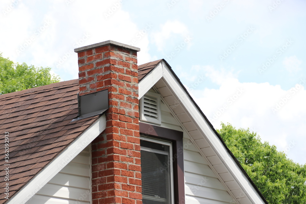 roof and chimney - obrazy, fototapety, plakaty 