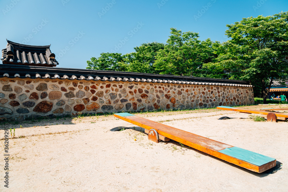 Seesaw on playground at Wolmi Park Traditional Garden in Incheon, Korea Seesaw on playground at Wolmi Park Traditional Garden in Incheon, Korea
