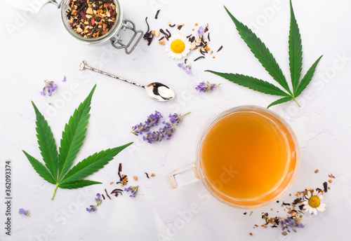 Cannabis infused tea made with marijuana, loose leaf tea, lavender and chamomile. A relaxing CBD infused beverage to wake up. Can be used for medical purposes for sleep and anxiety.