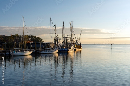 Boats at sunset at Shem Creek near Charleston, South Carolina.