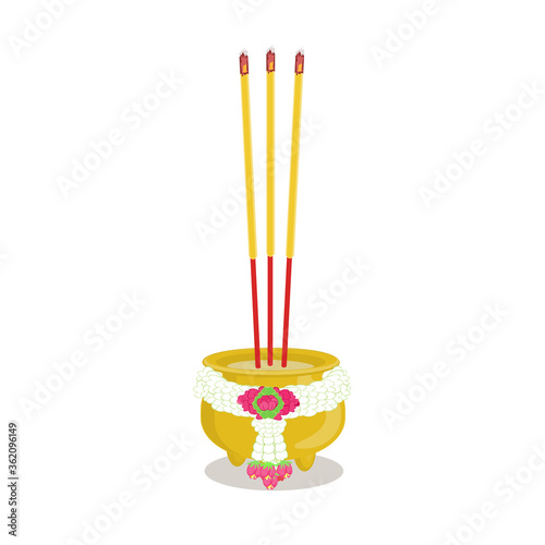 yellow incense sticks in golden pot clip art preview