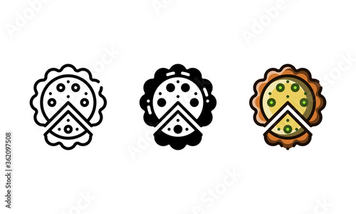 Pie cake icon. With outline, glyph, and filled outline style