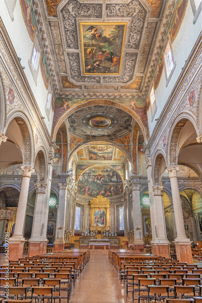 FERRARA, ITALY - JANUARY 30, 2020: The  nave of the church Chiesa di Santa Maria in Vado.