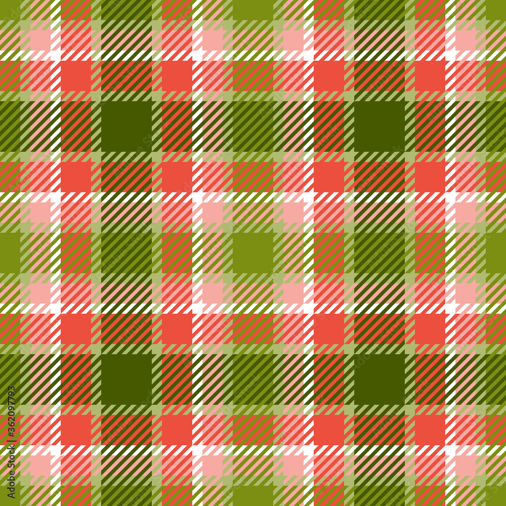Seamless checkered plaid pattern. Traditional tartan textile ornament in green and red colors. For Christmas textile or wrapping paper design