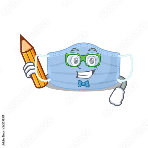 A clever student surgical mask cartoon character study at home