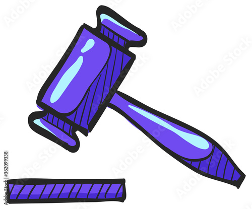 Wood hammer icon in color drawing. Law justice judge auction bidder