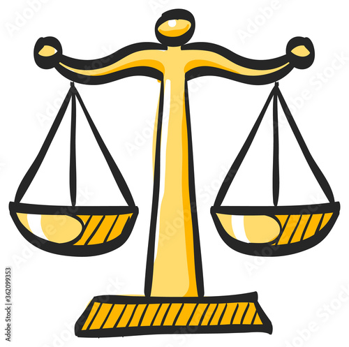 Justice scale icon in color drawing. Law litigation measurement balance