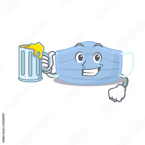 A cartoon concept of surgical mask with a glass of beer