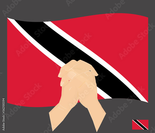 Praying hands with Trinidad and Tobago National Flag, Pray for Trinidad and Tobago, Save Trinidadian and Tobagonian People concept, cartoon graphic, sign symbol background, vector illustration.
