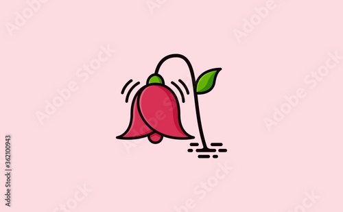 Flower bell logo design. Cartoon style vector icon of notification bell with tulip flower shape. Suitable for brand related to fashion , accessories, and any beauty shop. Dual meaning logo.