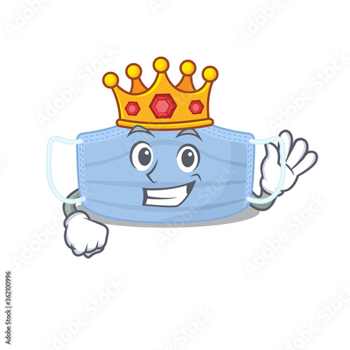 A Wise King of surgical mask mascot design style with gold crown