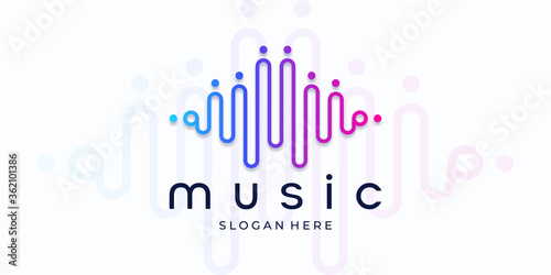 Music equalizer logo. Electronic audio icon. Music wave sign. Vector illustration of Dj. Radio logo. Music application icon. Player music logos with minimal line art pulse.