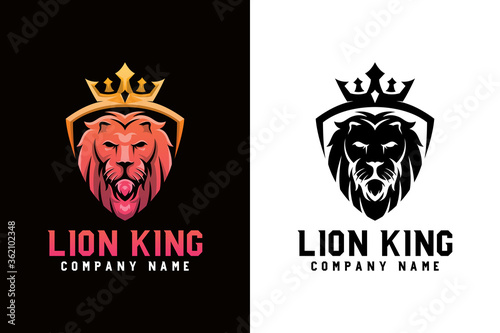 Lion king with shield animal logo two version vector template