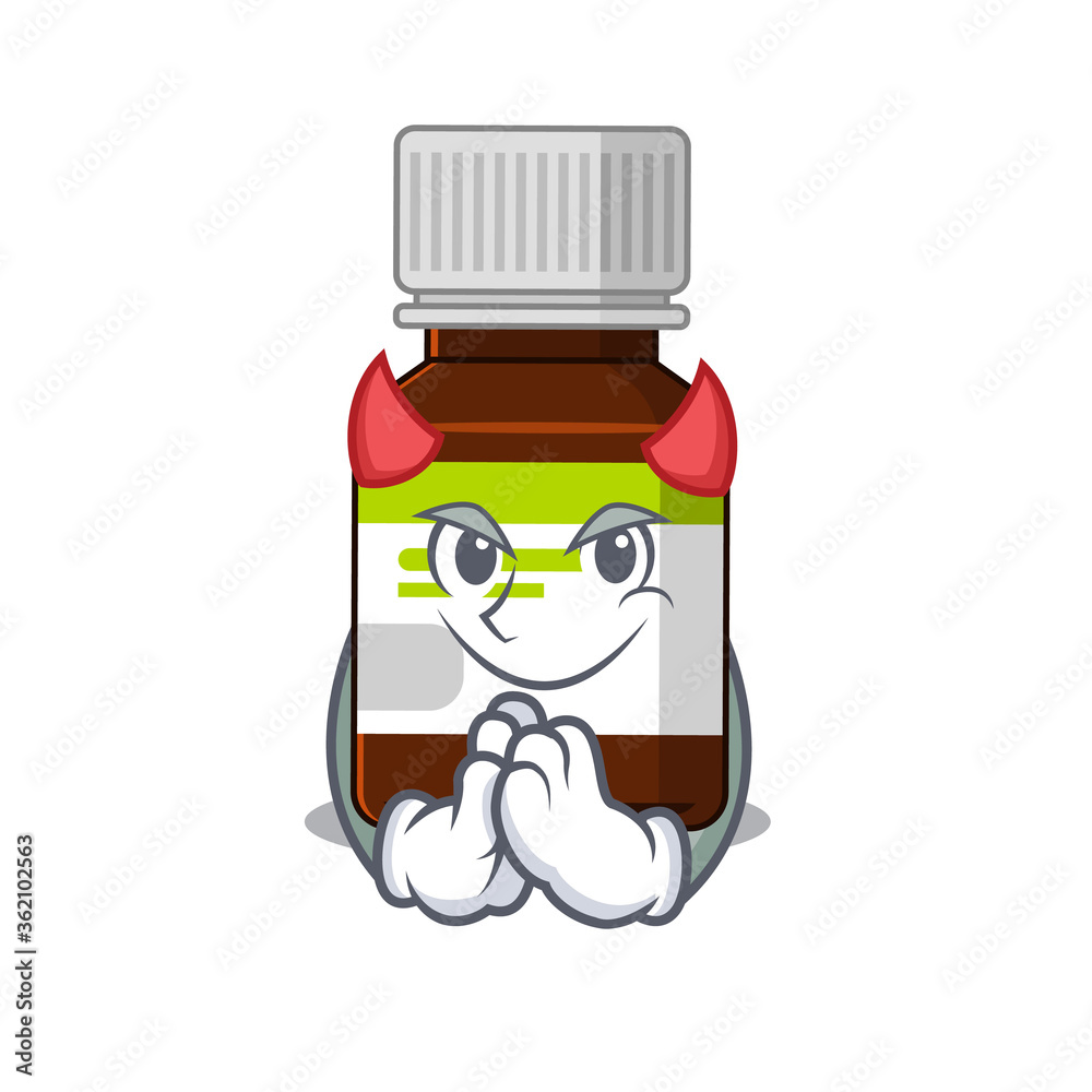 Antibiotic bottle clothed as devil cartoon character design concept