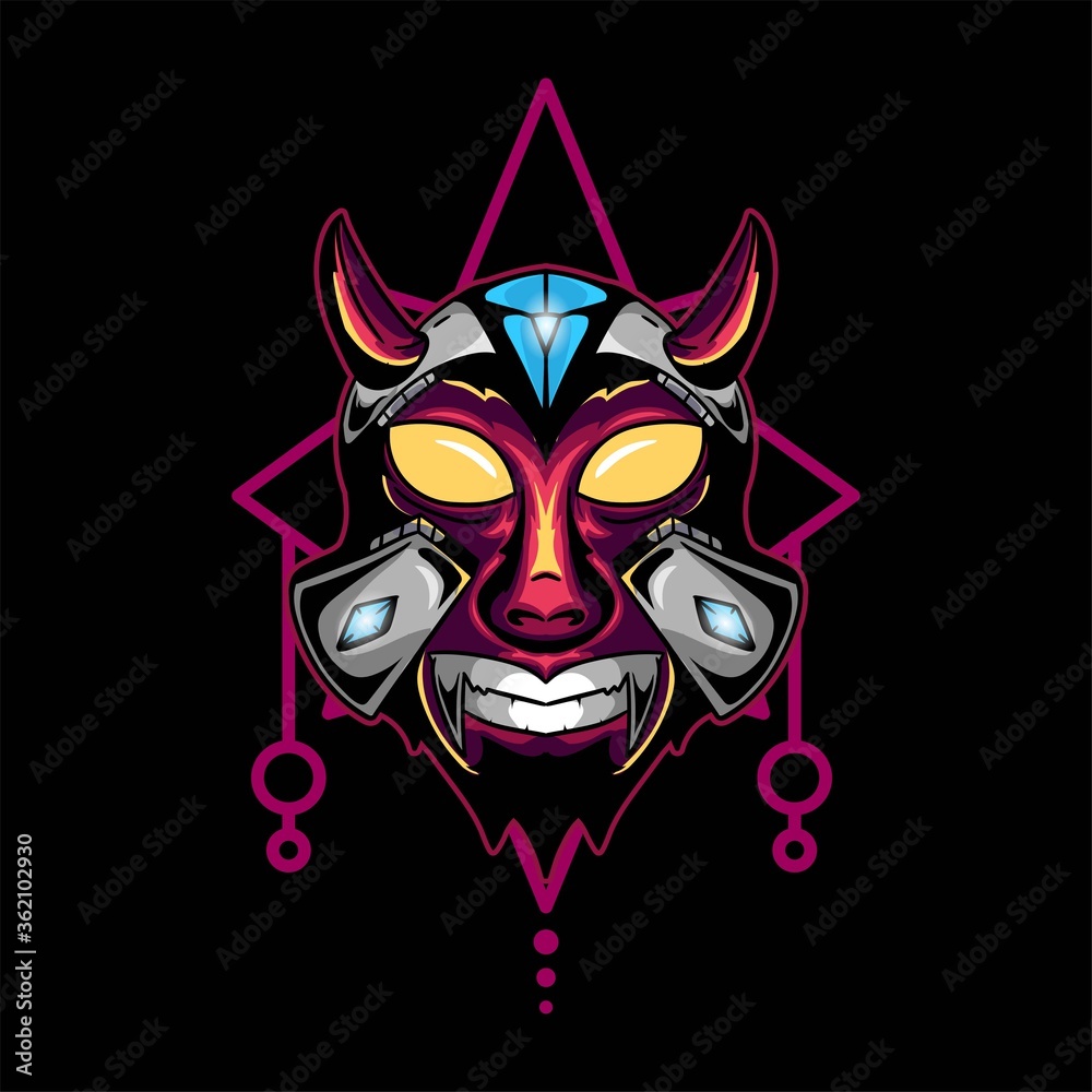 Horned skull with diamond geometric shape background vector graphic design illustration
