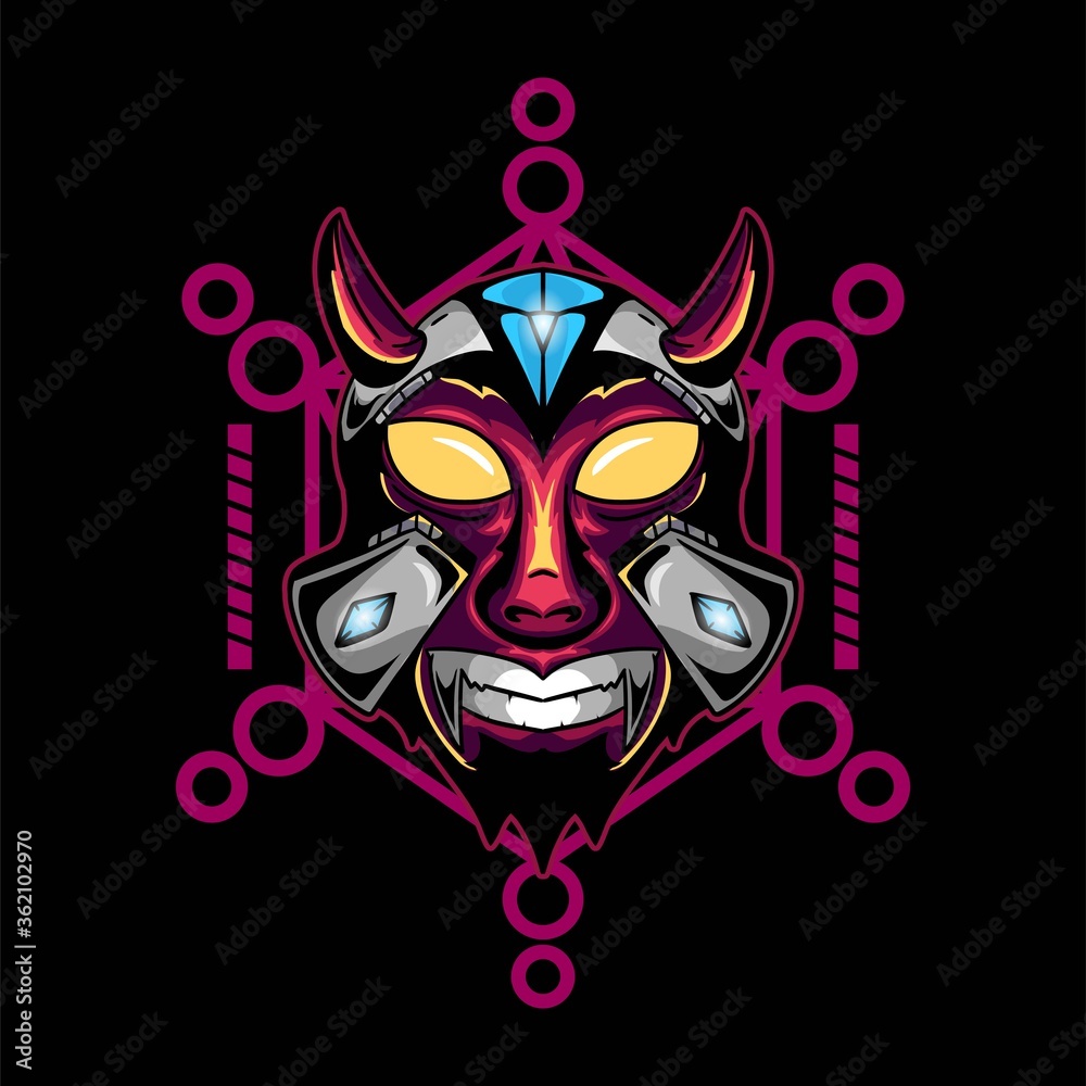 Horned skull with diamond geometric shape background vector graphic design illustration