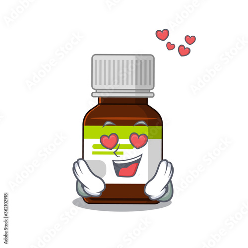 Romantic antibiotic bottle cartoon character has a falling in love eyes
