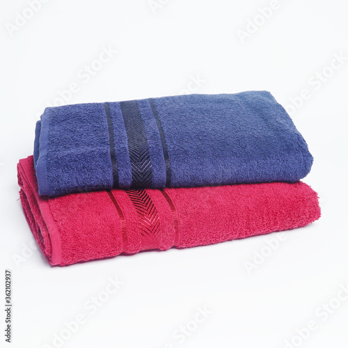 close-up of cotton bath towel. towel isolated over white background. colorful towel.