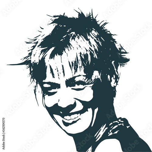 Face front view. Elegant silhouette of a female head. Portrait of a happy smiled woman