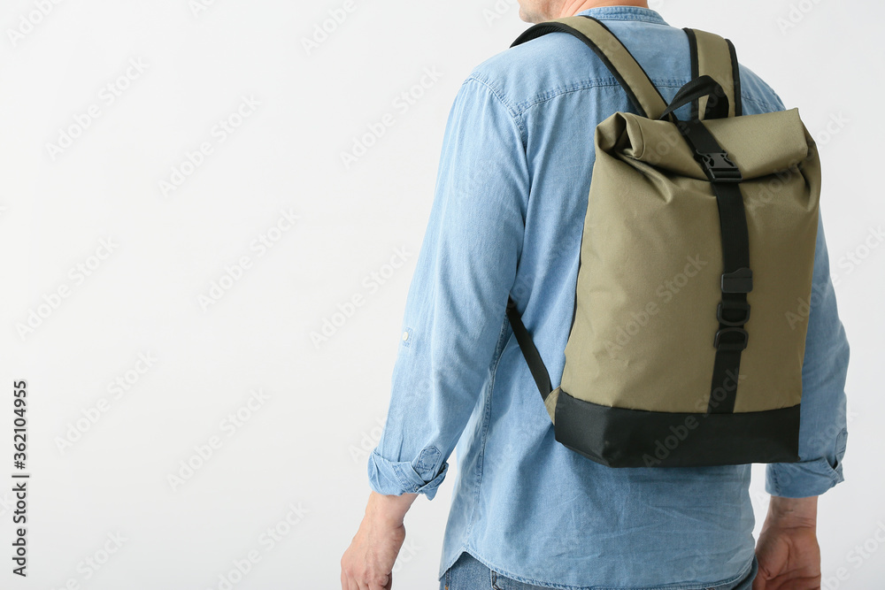 Man with backpack on white background Man with backpack on white background