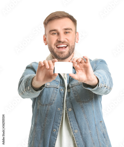Young man with blank busine...