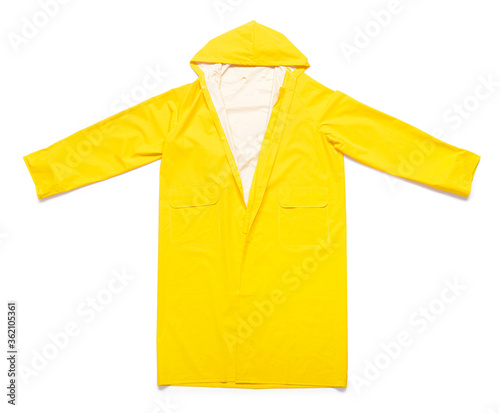 Stylish raincoat on white background