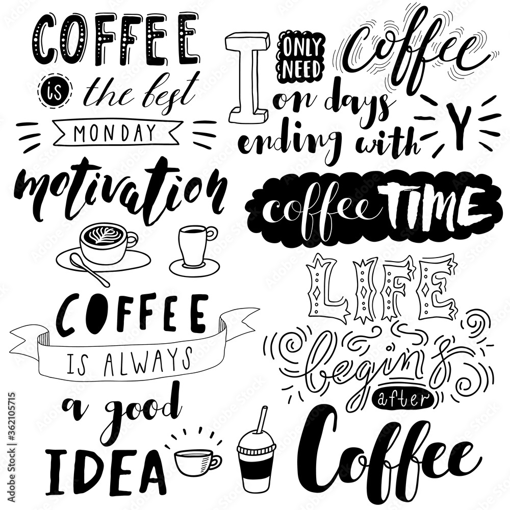 hand drawn lettering coffee phrases 