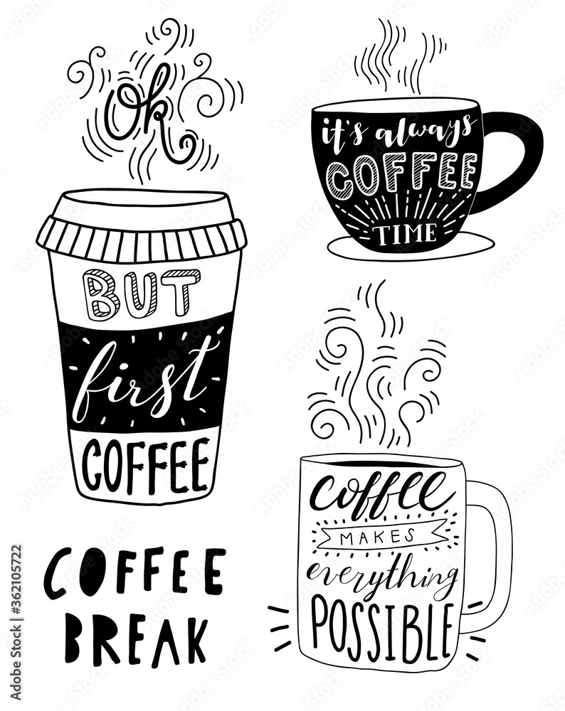Fototapeta hand lettering coffee icon doodle set