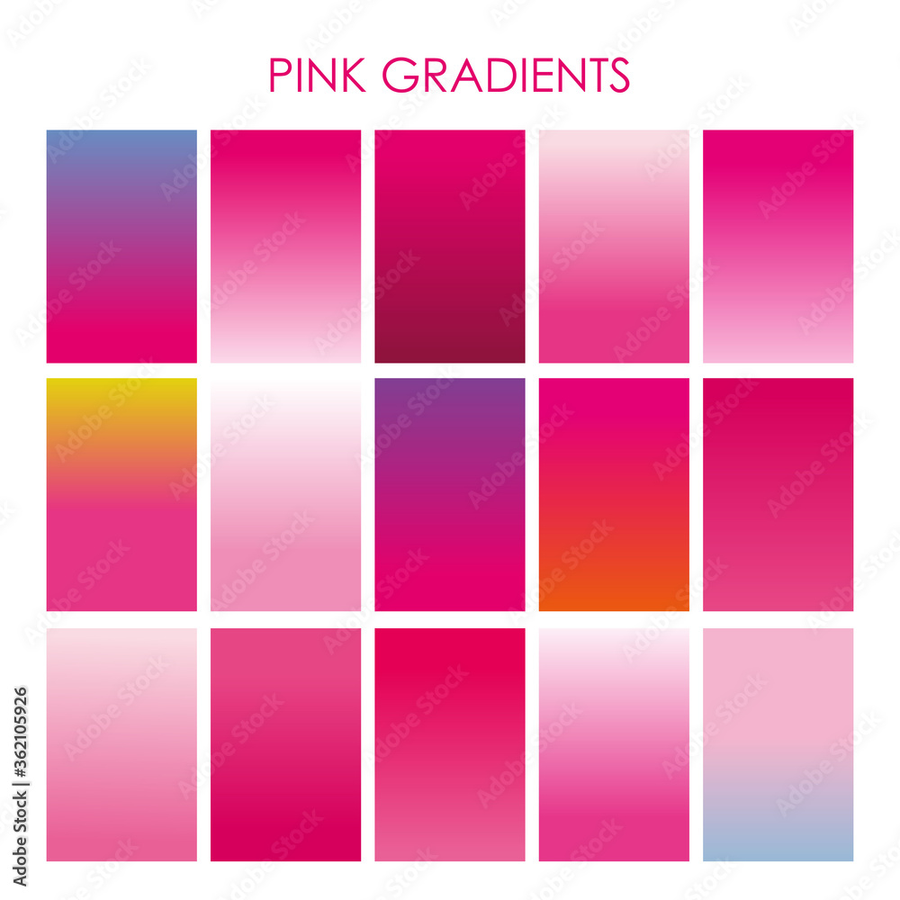 Set of Different Colorful Pink Gradients Vector, Magenta Linear Gradients Template