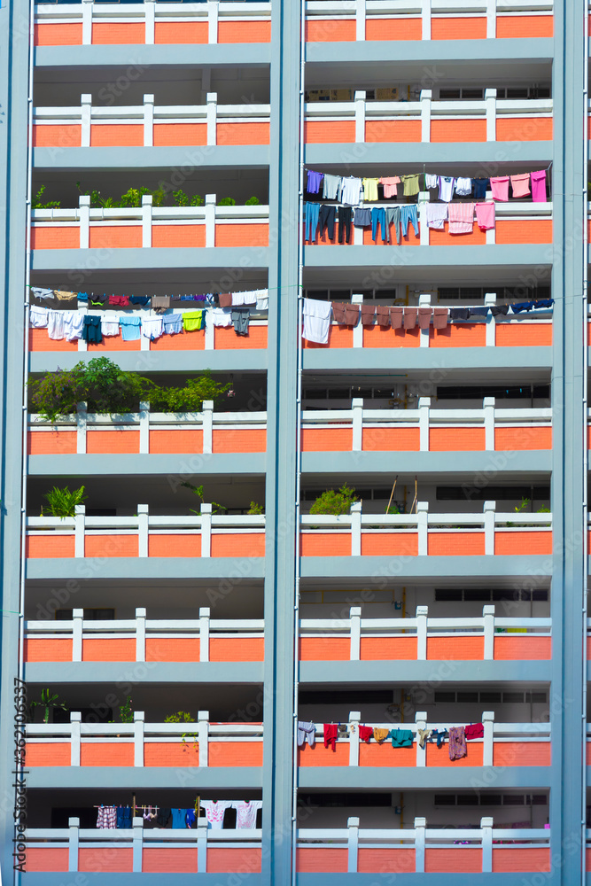 Apartment building with clothesline in the Bugis area, Singapore Apartment building with clothesline in the Bugis area, Singapore