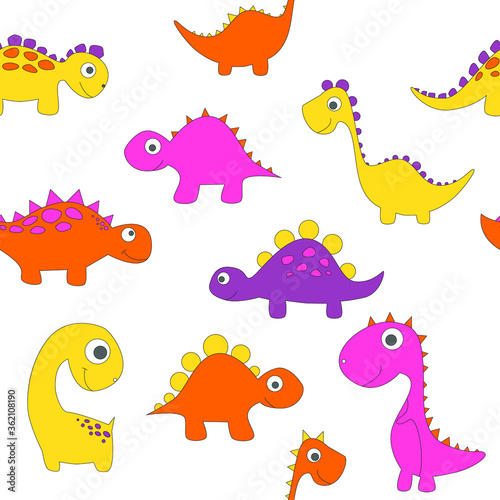 Childish dinosaur seamless pattern for fashion clothes, fabric, t shirts. hand drawn vector