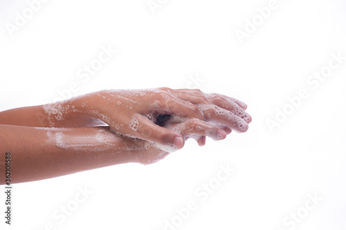 Hand washing practice  good hygiene practice concept  isolated over white.