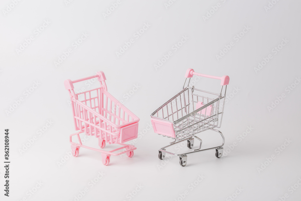 Shopping cart over white background