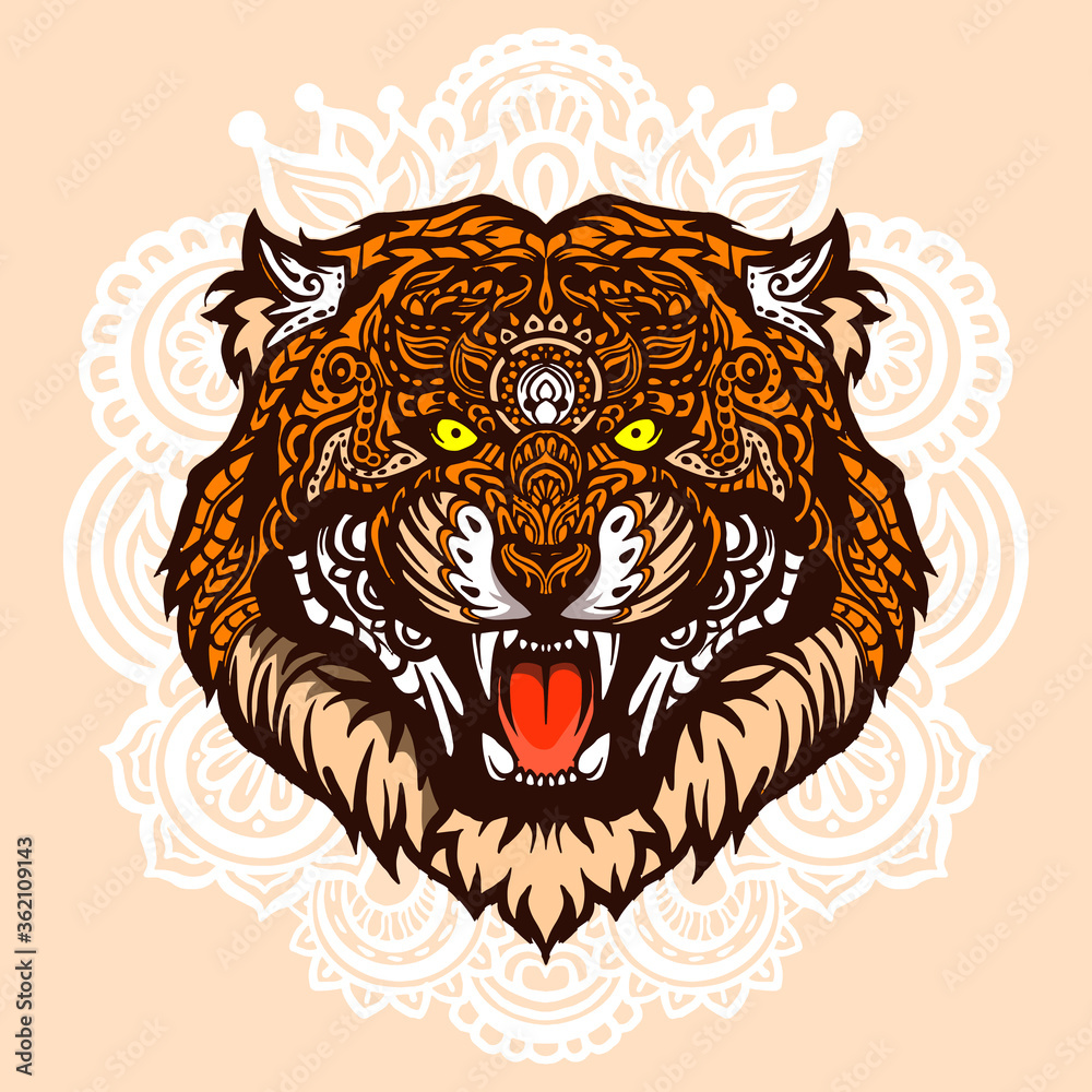 Fototapeta premium The tiger head zentangle art full colour