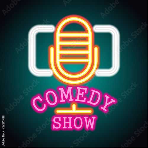 stand up neon sign for stand up comedy advertisement. vector illustration