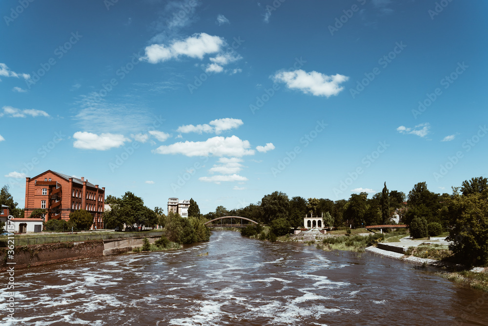Neisse river with Polish German riverside near city center