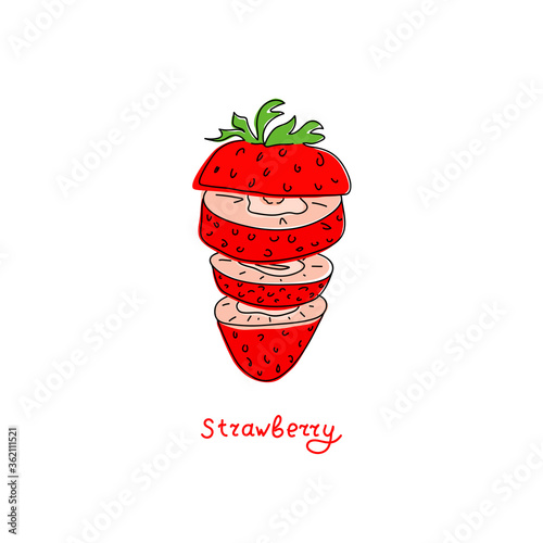 Fresh strawberries, red berries, leaves, fruits, juice, splash, juicy spray on an abstract background.