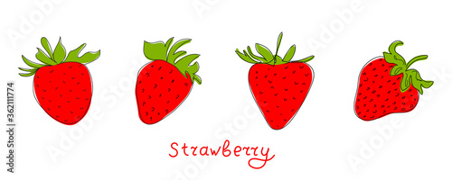 Fresh strawberries, red berries, leaves, fruits, juice, splash, juicy spray on an abstract background.