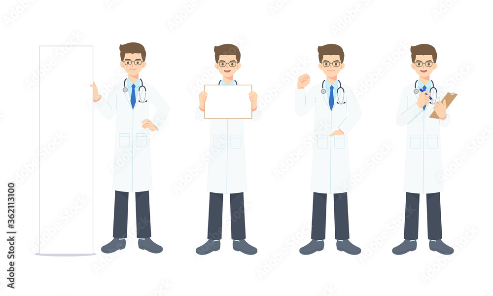 Collection of young doctor in the work unifrom in many pose Collection of young doctor in the work unifrom in many pose
