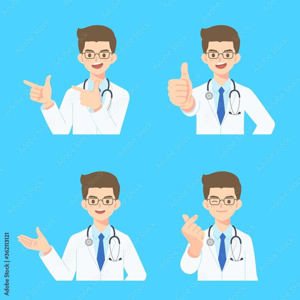 Collection of young doctor in the work unifrom in many pose Collection of young doctor in the work unifrom in many pose