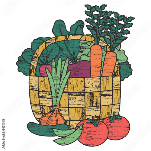 Vegetables in a basket with handle