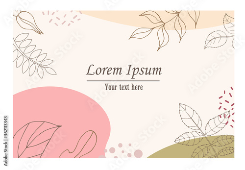 Vector design templates in simple modern style with copy space for text, flowers and leaves - wedding invitation backgrounds and frames,