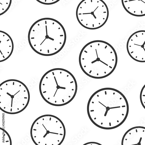 Clock icon in flat style. Watch vector illustration on white isolated background. Timer seamless pattern business concept.
