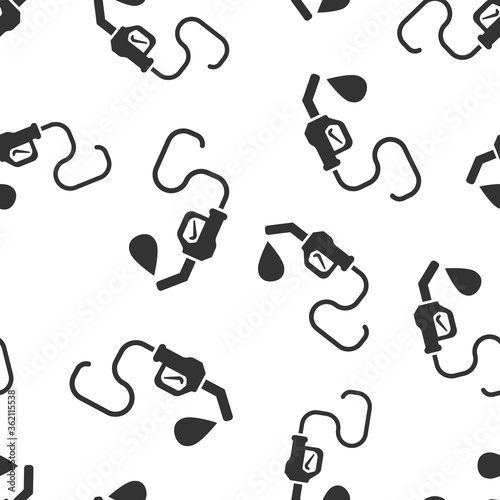 Fuel pump icon in flat style. Gas station sign vector illustration on white isolated background. Petrol seamless pattern business concept.