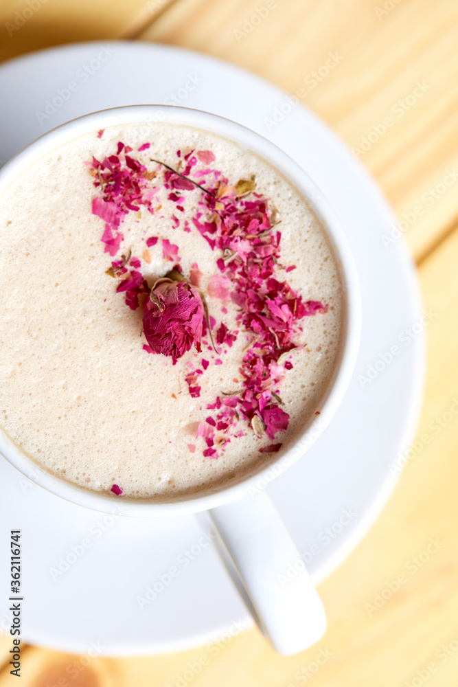 tasty cappuccono with rose petals tasty cappuccono with rose petals
