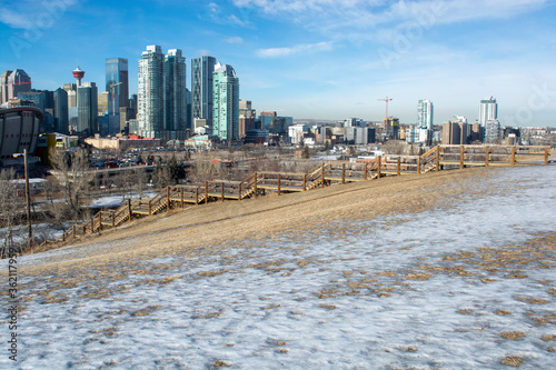 Large Stairway for Walk - Trail from Parks to City with Downtown Skyline