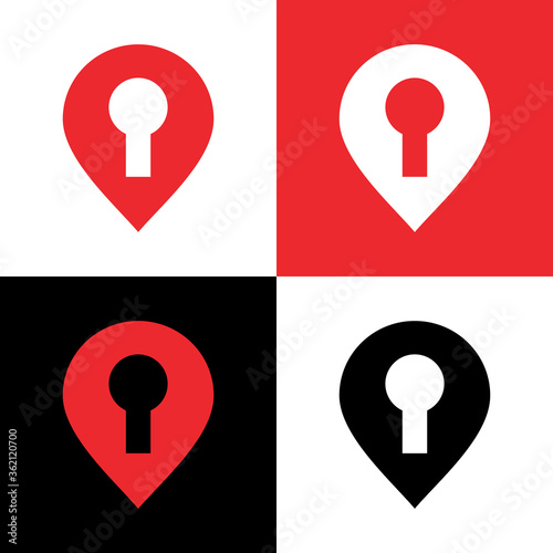 Map pin and keyhole logo template, search location and lock symbol, map pointer icon - Vector